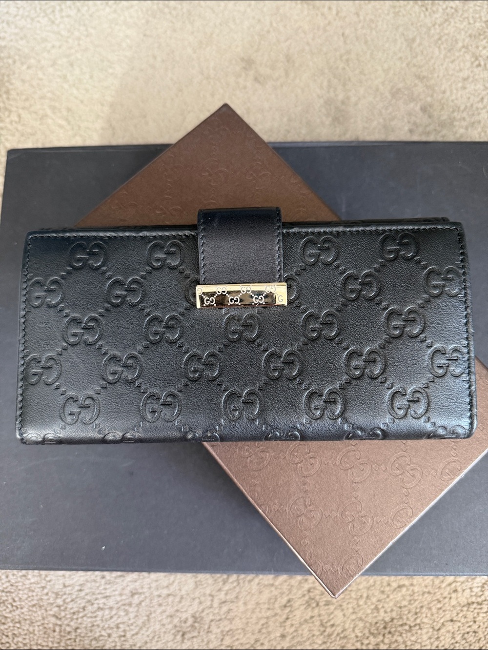 Gucci Black Embossed GG Leather Wallet